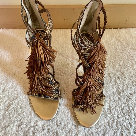 Sam Edelman Fringed Strappy Gladiator Style Leopard Cage Heels sz 7.5 - Picture 5 of 8